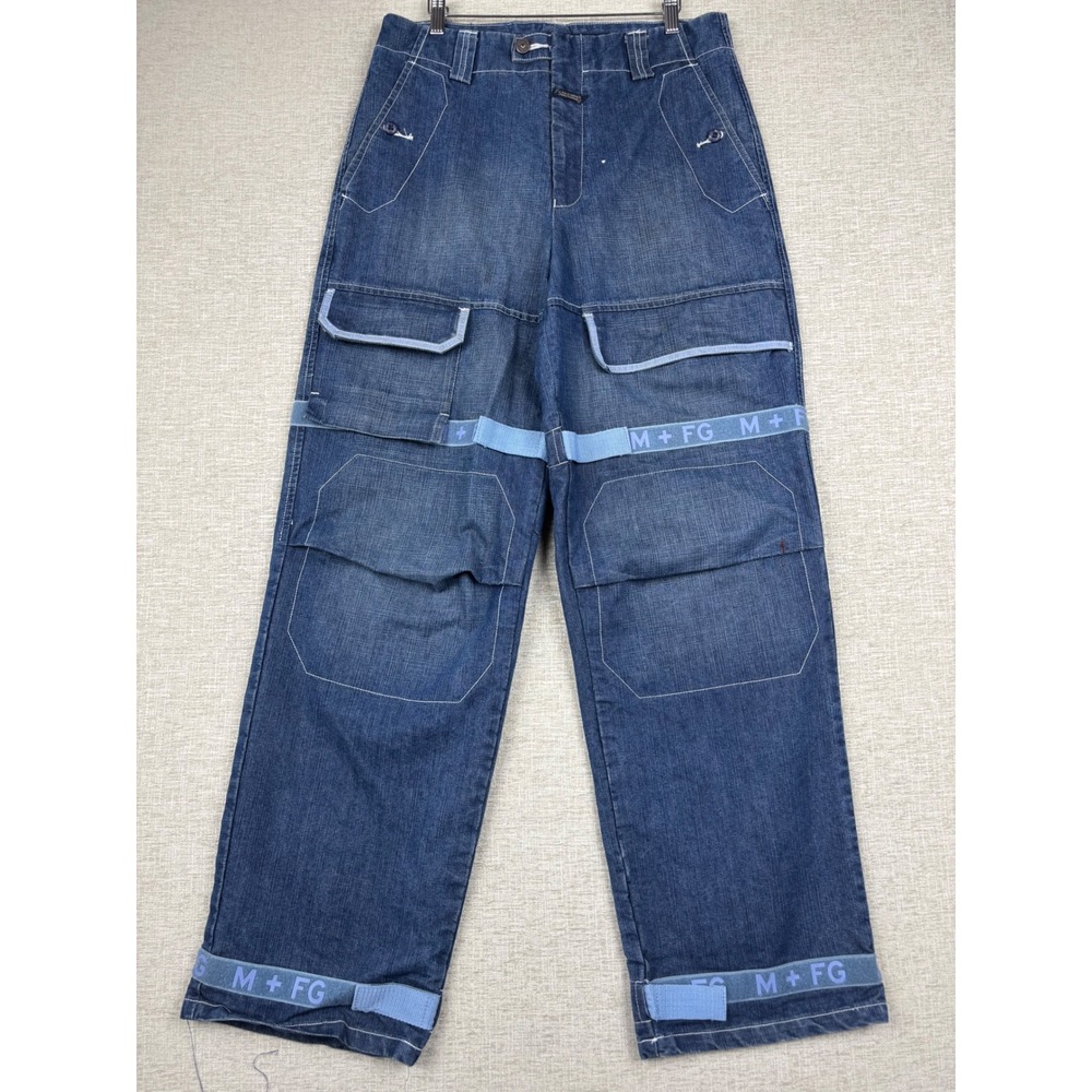 Marithe Francois Girbaud Shuttle Jeans Blue Baggy M+FG Straps 33M Vintage